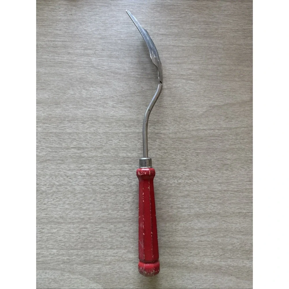 Vtg Slotted Spatula Turner Flipper Red Wood Handle MCM Kitchen Tool Farmhouse